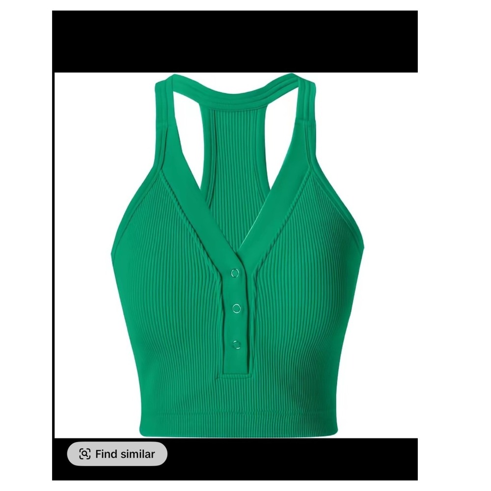 Women's Seamless Ribbed Green Crop Tank Top XL